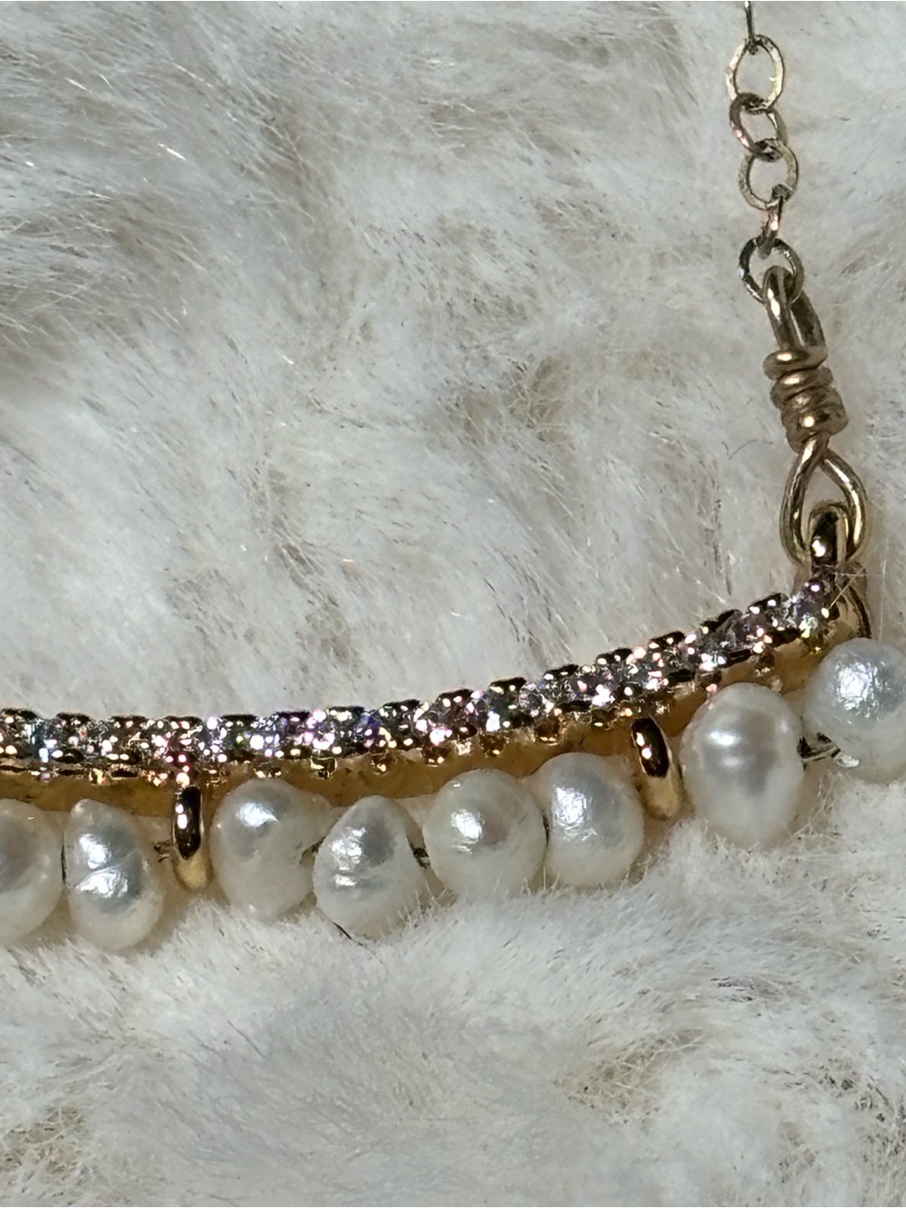 14K Gold over Sterling Silver Pearl Fringe Bar Necklace - Picture 6 of 9